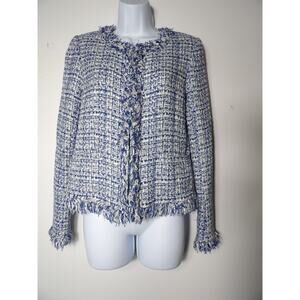 Carolina Belle Montreal Blazer Cardigan Small Tweed Blue Silver Woven Artsy